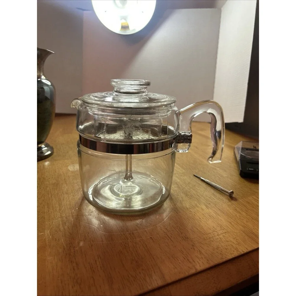 PYREX Flameware Glass Percolator Coffee Pot 6 Cup 7756 B Complete w/ Stem READ